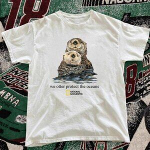 White National Geographic cotton t-shirt with front and back print